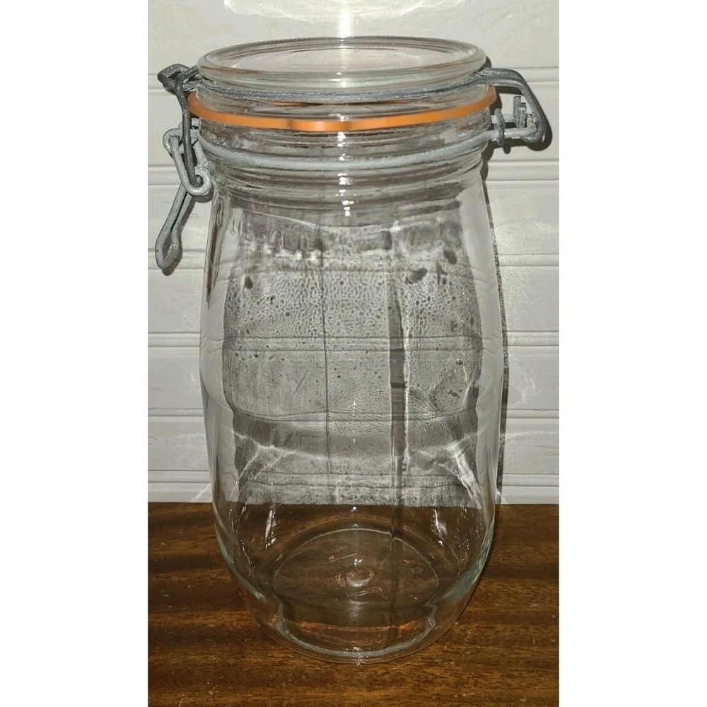 Arc France 1.5 Liter Clear Glass Hinged Canister Jar Vintage